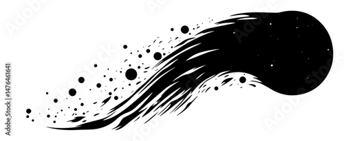 fast moving abstract shape with particles and tail silhouette vector shape