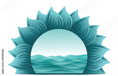 Blue round frame with a seascape.