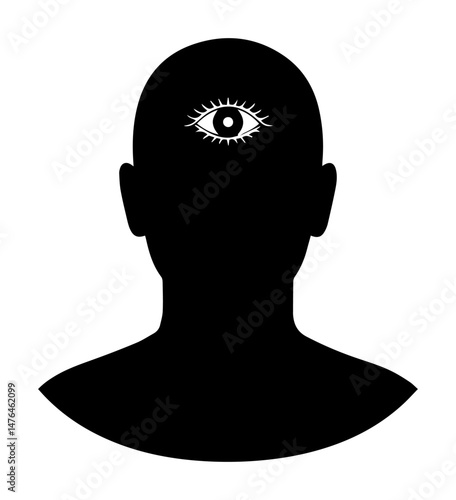 human head with open third eye on forehead vector silhouette laser cutting engraving