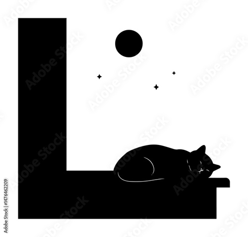 cat sleeping on windowsill under moon vector silhouette laser cutting engraving