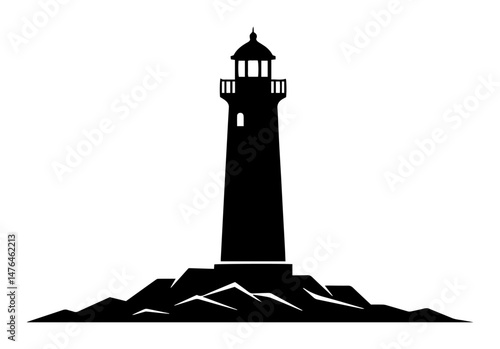 lighthouse on rocky cliff coast with beacon vector silhouette laser cutting engraving
