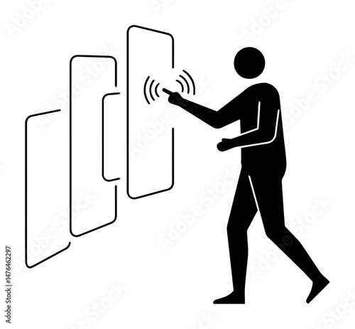 human interacting with virtual touchscreen panels vector silhouette laser cutting engraving
