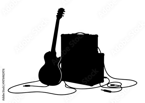 electric guitar with amplifier and cable on stage vector silhouette laser cutting engraving
