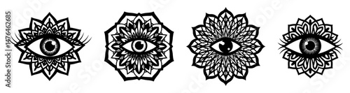 all seeing eye in mandala ornaments vector silhouette laser cutting engraving