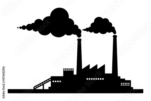 industrial factory with smoke pollution emission minimal vector silhouette