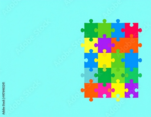 jigsaw puzzle on blue background.