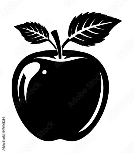 apple fruit silhouette with leaves vector illustration