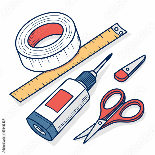 Create a bold vector illustration of a DIY toolkit, emphasizing the tools, with a strong, clearly defined stroke.  Include a wrench and screwdriver.