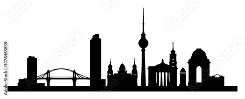 berlin skyline with famous landmarks silhouette vector illustration