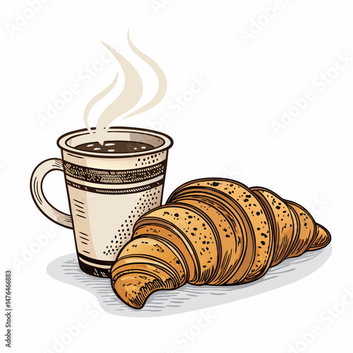Create a bold, vector illustration of a single, golden-brown French croissant with a thick, clearly defined outline.  Emphasis on texture and detail.