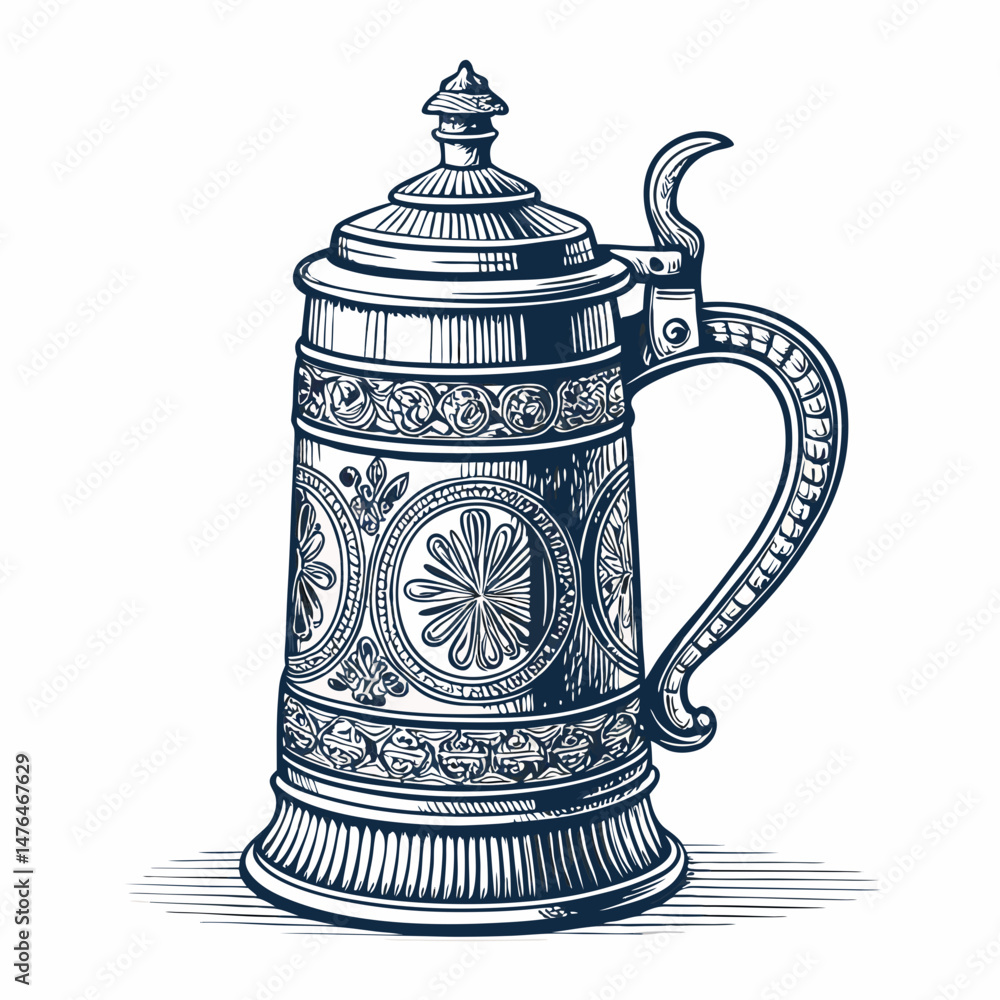 Ταπετσαρία Create a bold, vector illustration of a classic German beer stein with a thick, clearly defined stroke
