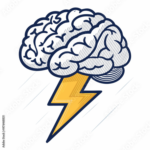 Create a bold, vector illustration of a human brain with clearly defined, thick strokes and a clean, modern aesthetic.  Include detailed internal structures.