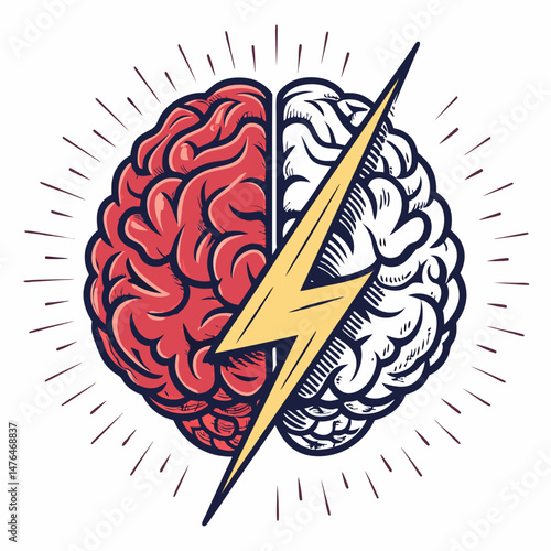 Create a vector illustration of a bold-stroke human brain with highly detailed internal structures, emphasizing its complexity.