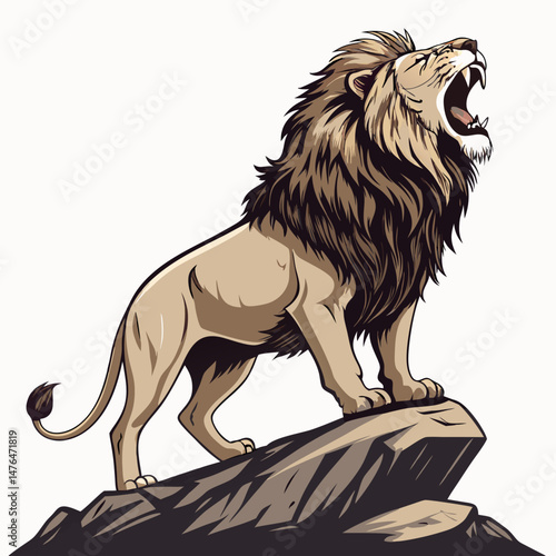 Create a vector illustration of a majestic lion standing proudly, featuring a bold, thick black stroke outline for a powerful and impactful image.