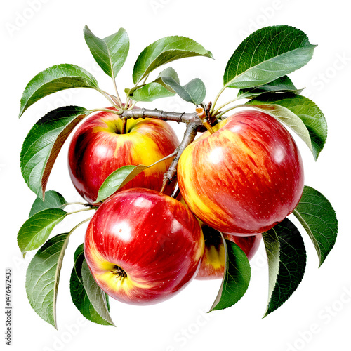 Fresh Red Apples on Branch white background
