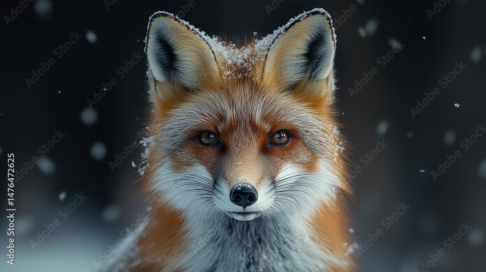 Obraz premium Close-up portrait of a snowy red fox.