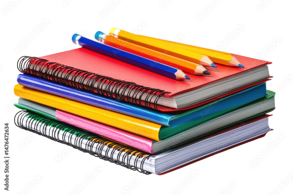 Fototapeta premium Stacked notebooks and pencils