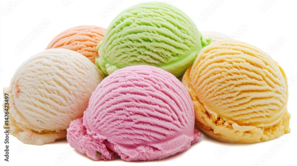 Colorful Ice Cream Scoops Close Up on White Background Delicious Dessert Sweet Treat Summer Food Photography Colorful Ice Cream Scoops Close Up on White Background Delicious Dessert Sweet Treat Summer Food Photography