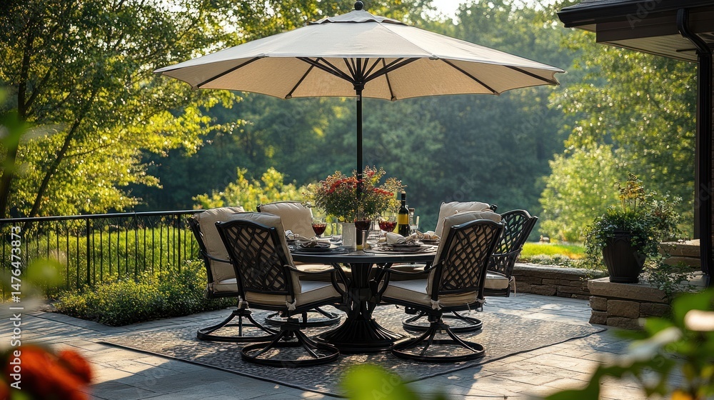 Obraz premium Outdoor dining set under a patio umbrella