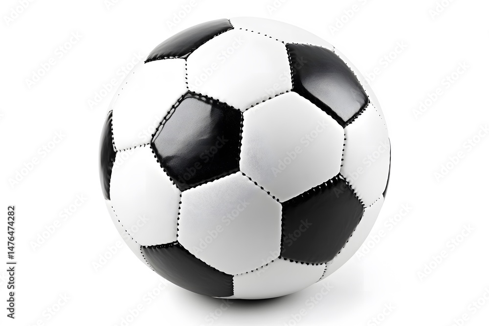 A pristine and detailed photograph showing a standard black and white soccer ball against a simple white background. A pristine and detailed photograph showing a standard black and white soccer ball against a simple white background.
