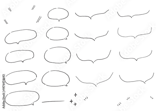 ペンで書いた吹き出しセット　手書き　万年筆　文字なし