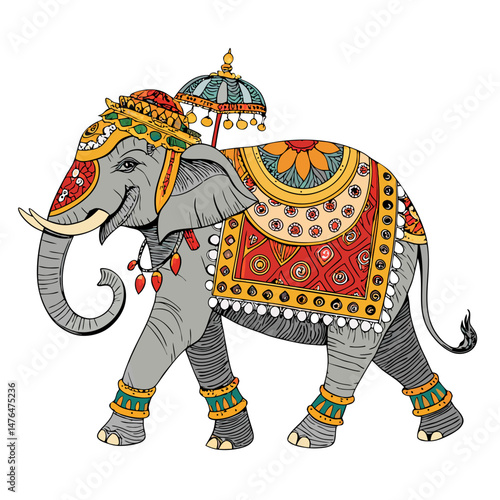 Create a vector illustration of a bold, stylized Indian elephant with thick black strokes.  Focus on strong lines and a simplified, graphic design.