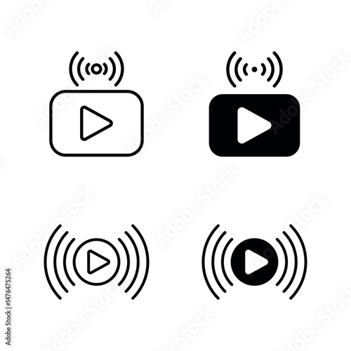 video streaming icon set color editable on white background