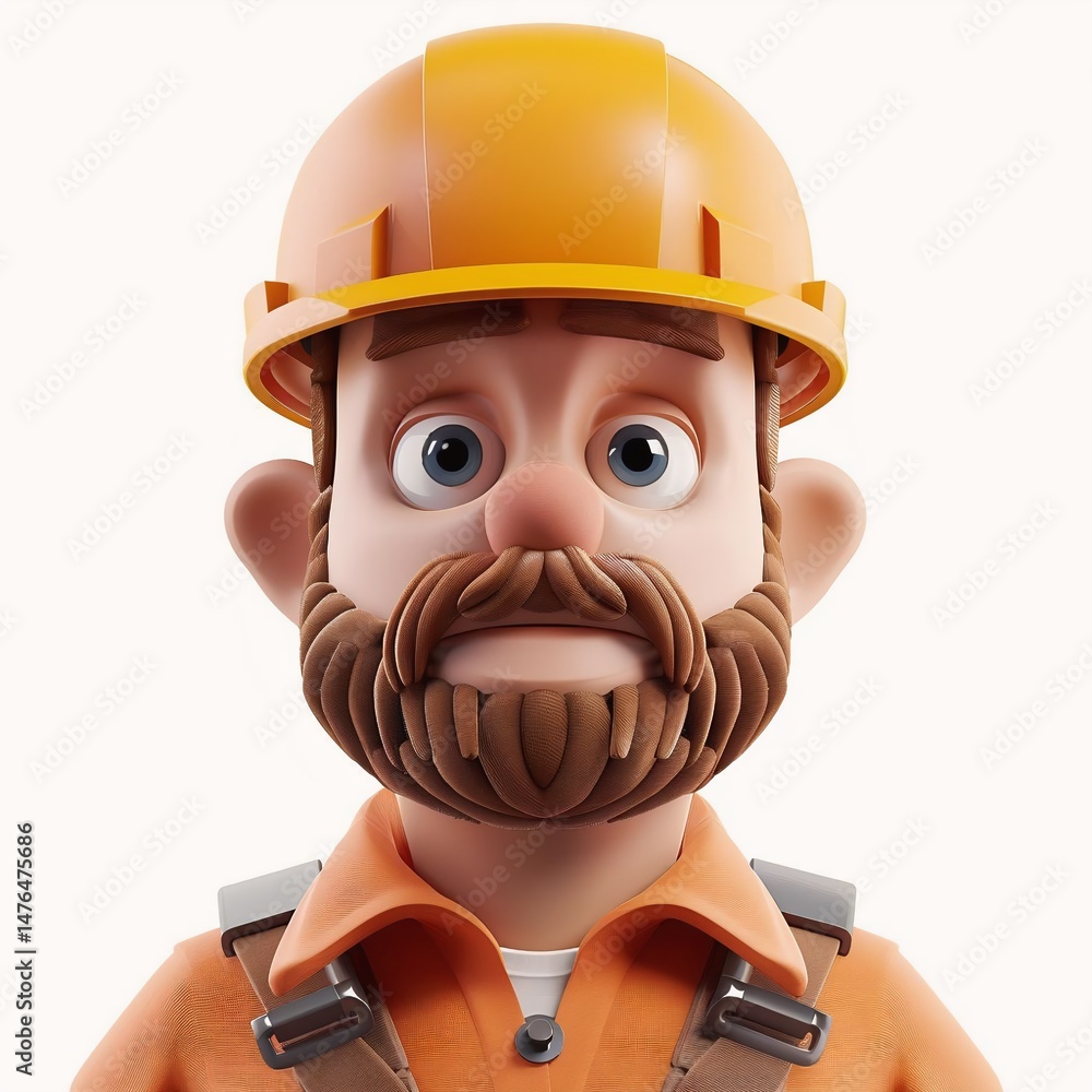 A bearded, mustachioed construction worker in an orange safety vest looks directly at the viewer in a plain white background, his neutral expression conveying a sense of professionalism. A bearded, mustachioed construction worker in an orange safety vest looks directly at the viewer in a plain white background, his neutral expression conveying a sense of professionalism.