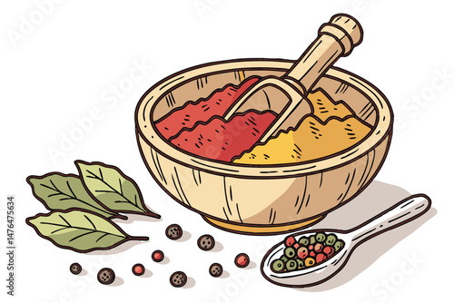 77 colorful spice mix, wooden bowl, paint brush stirring, vibrant pigments, textured surface, still life photography, natural lighting, rustic food photography