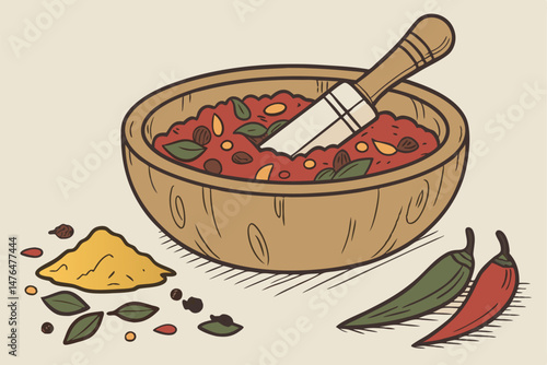 77 colorful spice mix, wooden bowl, paint brush stirring, vibrant pigments, textured surface, still life photography, natural lighting, rustic food photography
