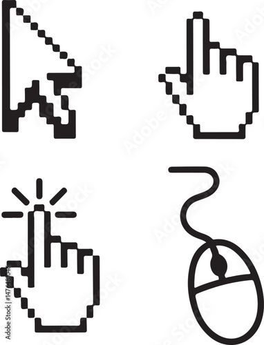  Black Pixel Mouse Cursor Pointer Click Icon Set