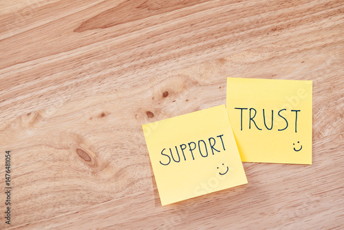 Obraz na płótnie Support and trust in teamwork office space text notes professional setting top view team collaboration w salonie