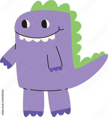 Cute toothy dinosaur. Character in linear flat style.