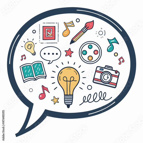 Create a vector illustration of a bold, black-outlined speech bubble filled with a bright, vibrant color.  The stroke should be thick and easily scalable.