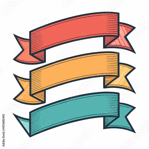 Create a vector illustration of a stacked ribbon banner with a bold, thick stroke.  Design should feature crisp, clean lines and bold colors.