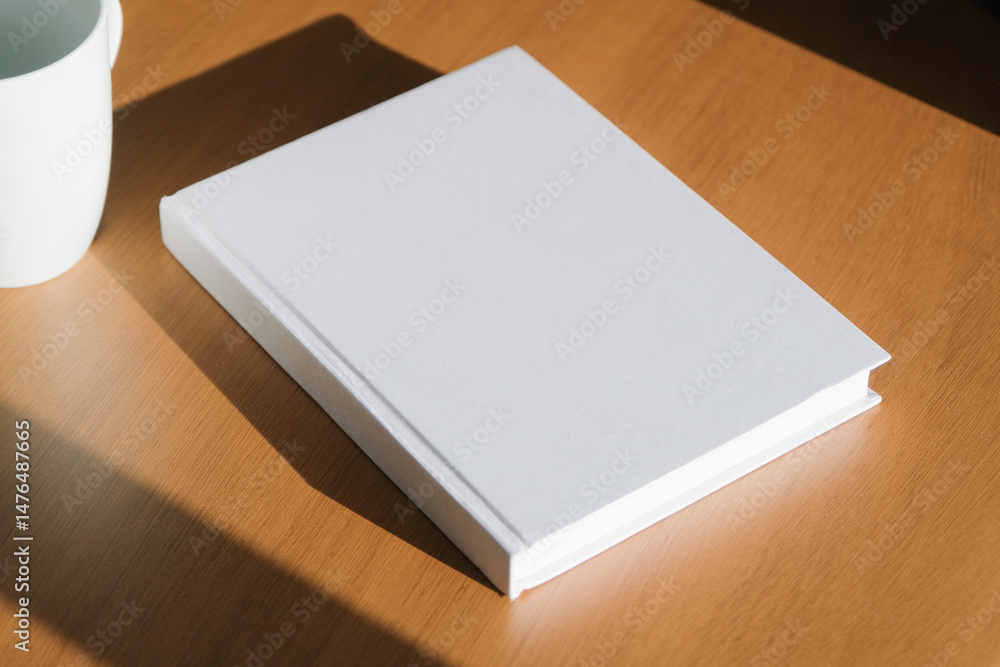 book cover mockup design. blank book mockup on wooden coffee table , shadow overlay book cover mockup design. blank book mockup on wooden coffee table , shadow overlay