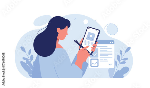 Woman engaged with mobile application for digital communication and task management
