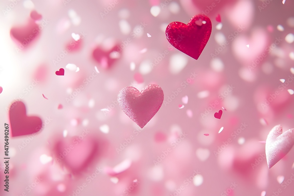 Heart-Shaped Confetti Falling Slowly Against Transparent Background Heart-Shaped Confetti Falling Slowly Against Transparent Background
