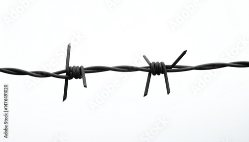 Wallpaper Mural Barbed wire stretches across a pale background, showcasing its sharp points and twisted design, symbolizing boundaries and security Torontodigital.ca