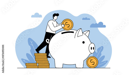Saving money concept with piggy bank and coins for financial planning and budget management