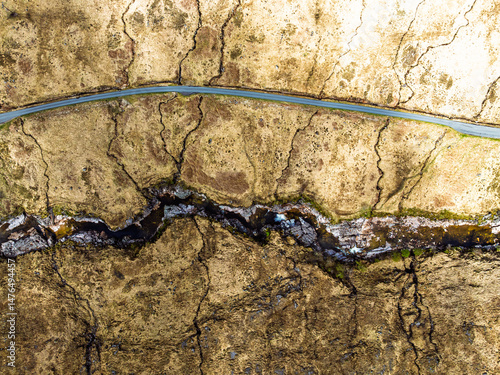Top Down over Moors and River Etive from a drone, Glen Etive ValleyBuachaille Etive Mòr, The Buachaille, Highlands, Scotland