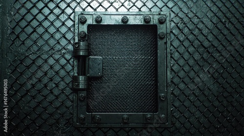 Wallpaper Mural A gritty and close up shot of a heavy metal door with a square window. Torontodigital.ca