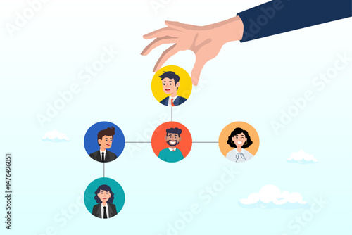 Businessman put CEO on org chart, CEO, company leader or executive position, organization chart, hierarchy or team structure, role and responsibility, supervisor, department or division concept