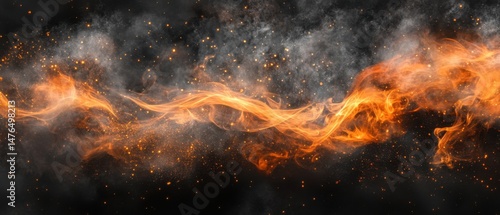 Wallpaper Mural Abstract fire wave on black background with smoke and sparks digital illustration art horizontal view Torontodigital.ca