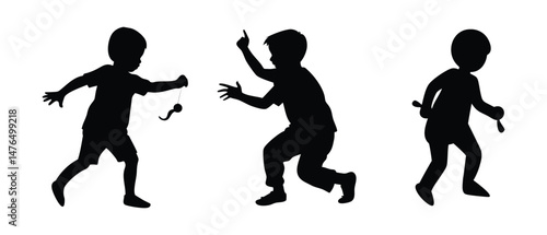 Happy children vector silhouette,Children kids silhouette set, vector silhouette of children,vector silhouette of played children.