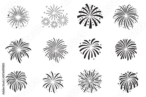 Wallpaper Mural Firework Burst Silhouettes Vector Set Festive Night Sky Icons Collection Torontodigital.ca