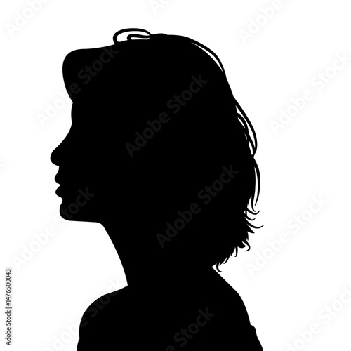 Vector silhouette of a woman with short hair bangs who is sad and upset