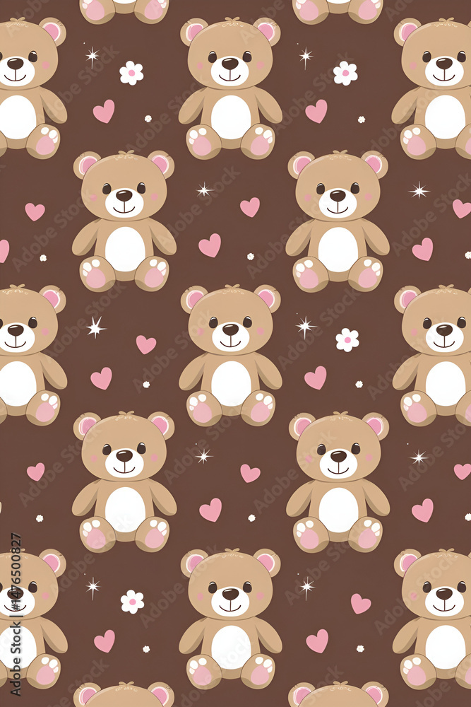 Pattern with teddy bears Cute Cartoon Teddy Bear Pattern on Brown Background – Kawaii Wallpaper & Fabric Design with Hearts and Flowers Pattern with teddy bears Cute Cartoon Teddy Bear Pattern on Brown Background – Kawaii Wallpaper & Fabric Design with Hearts and Flowers