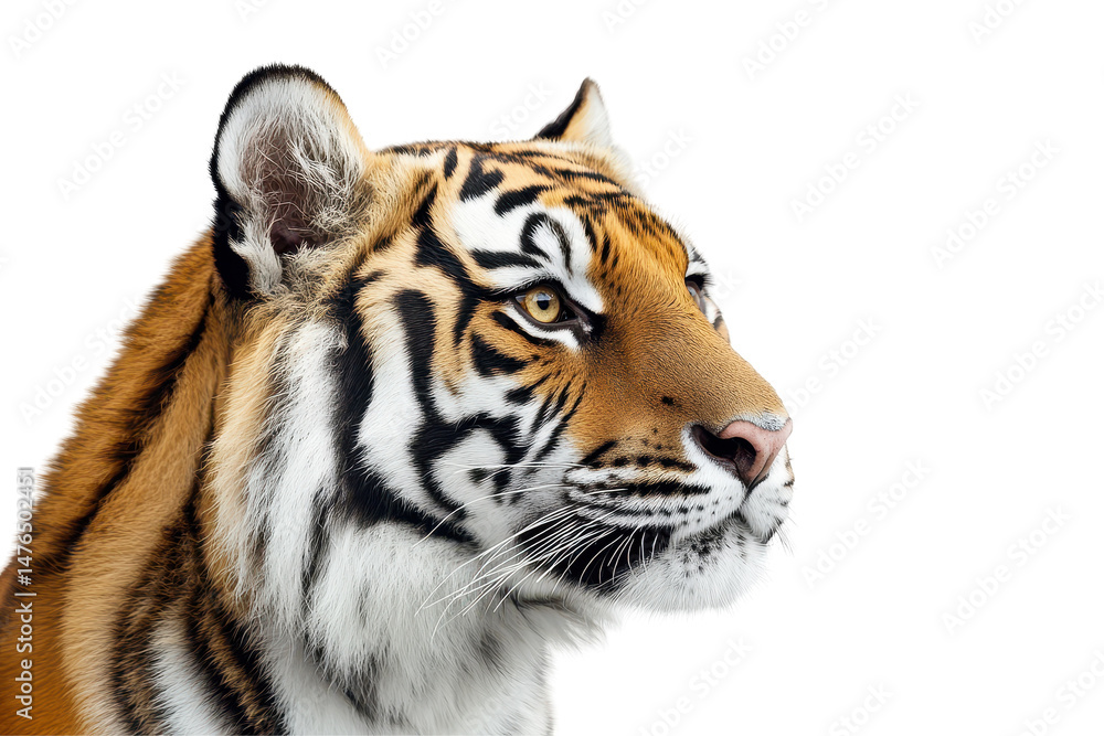 Fototapeta premium Fierce tiger head captured in high detail perfect for wildlife branding or animal conservation projects