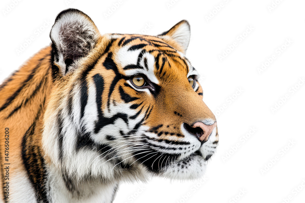Obraz premium Bold tiger head captured in stunning detail great for logos posters or nature-themed marketing campaigns